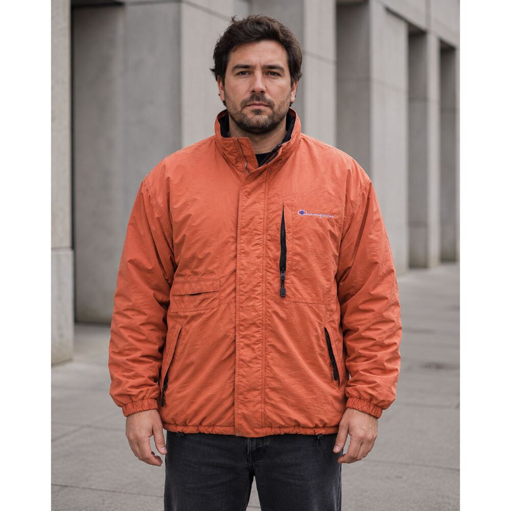 Champion Vintage Fleece Lined Jacket Mens XL Orange Full Zip Winter Coat